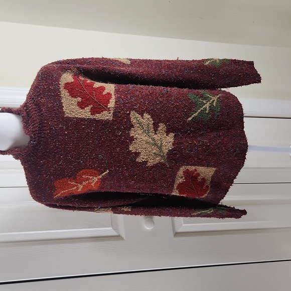 Chadwicks burgundy maroon leaves sweater M. Fall Thanksgiving wear. So pretty! - Picture 3 of 7